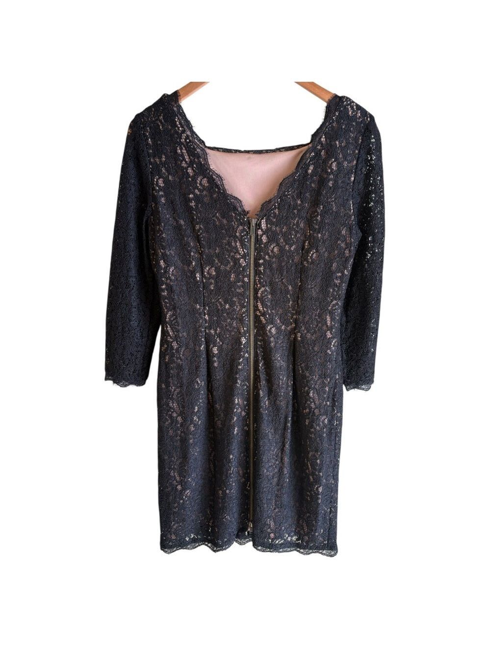 Adrianna Papell Black Boutique Lace Sheath Dress. V-Back/Full zip. Size 12 EUC! - Picture 4 of 16